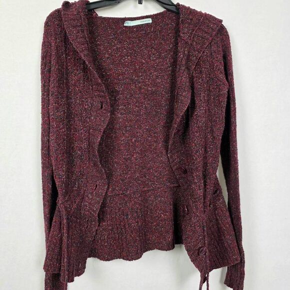 Maurices Burgundy Knit Hooded Cardigan Sweater Women’s Medium - Picture 1 of 8